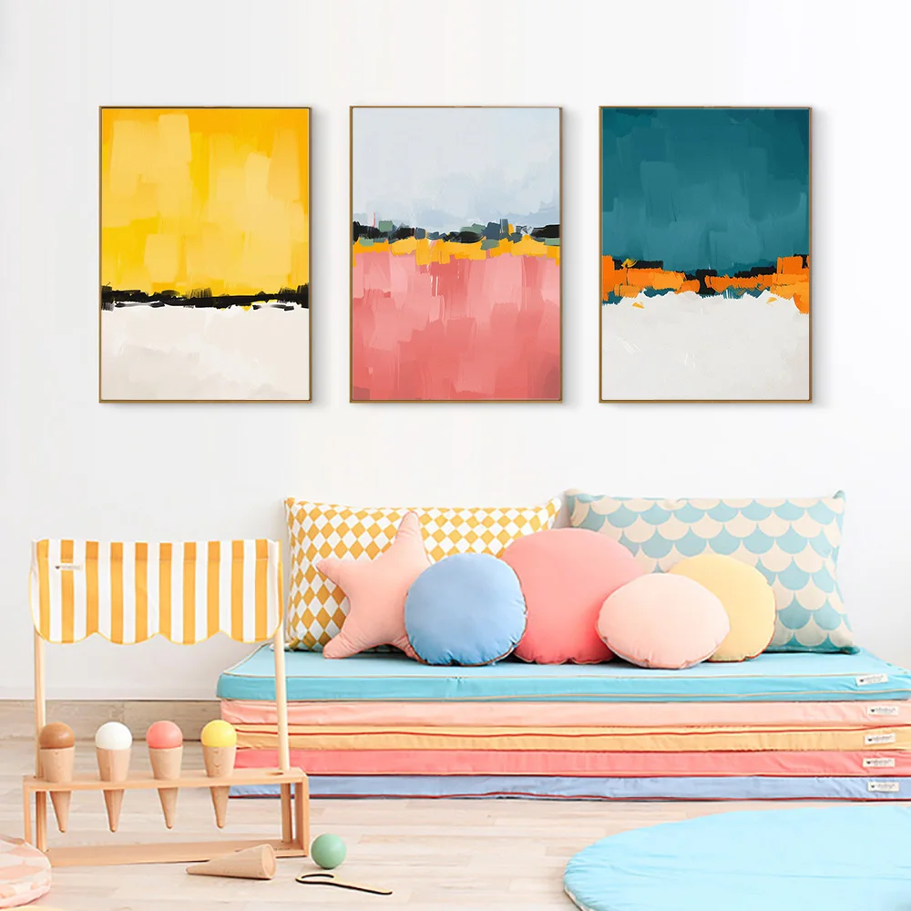 

Abstract Pink Yellow Blue Color Wall Art Canvas Painting Nordic Minimalist Posters and Prints Wall Picture for Living Room Decor