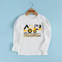 Kids Birthday T shirt I‘M 1-9 And DIgging It Excavator Car Cartoon Boys T-shirt Baby Girls Long Sleeve Children Clothes,LKP2470