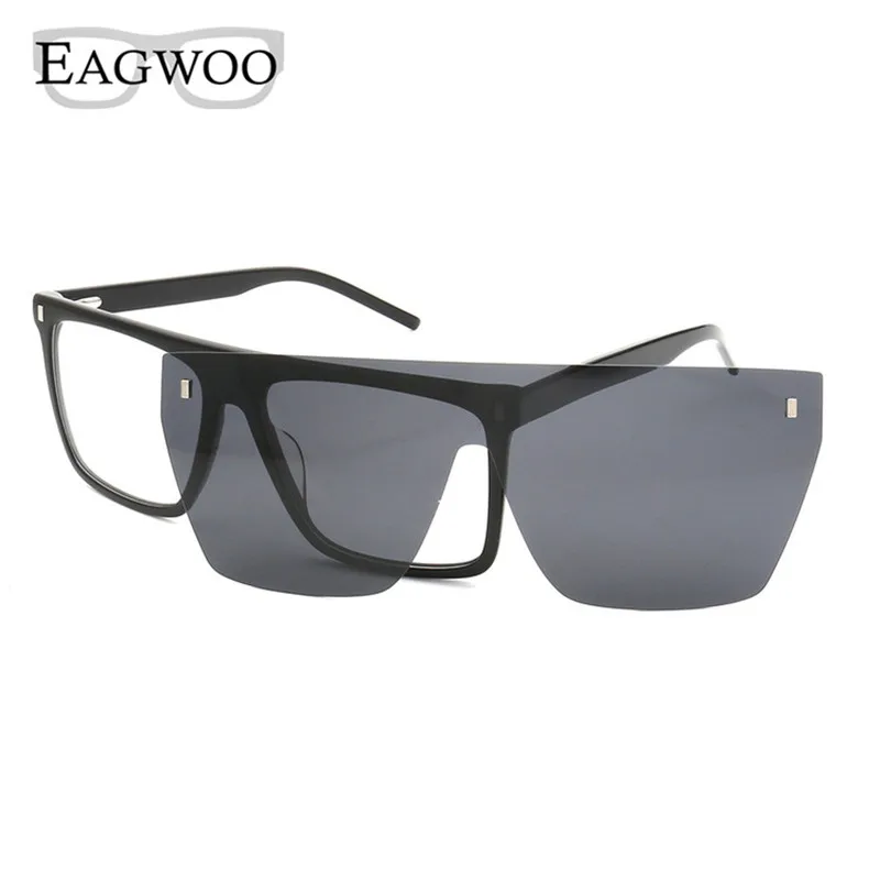 Magnet Eyeglasses Square Full Rim Optical Frame With Sunglasses Clip Wide Face Big Head Suitable Vintage Style 0013