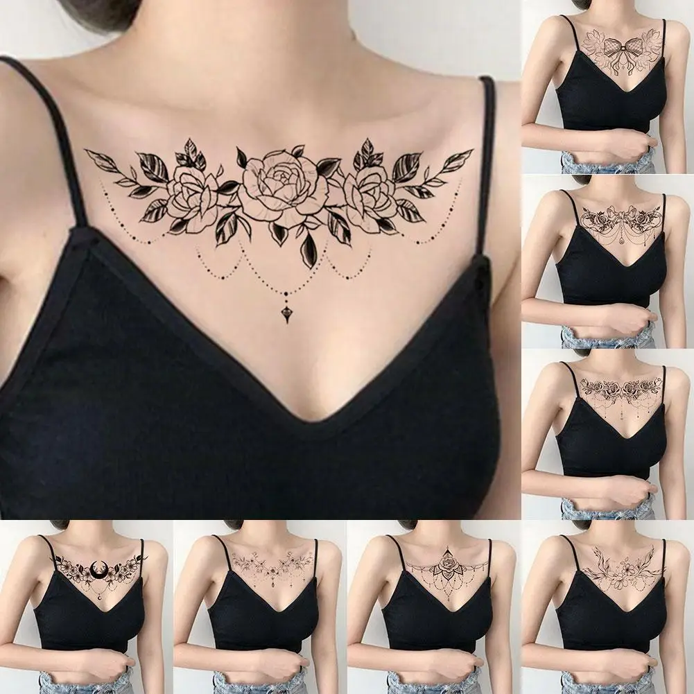 Tatouage Temporaire Sexy Sous la Poitrine pour Femme, Bijoux de Poitrine, Tatouages Imperméables, Modèle en Dentelle de Henné, Autocollants, H8A9