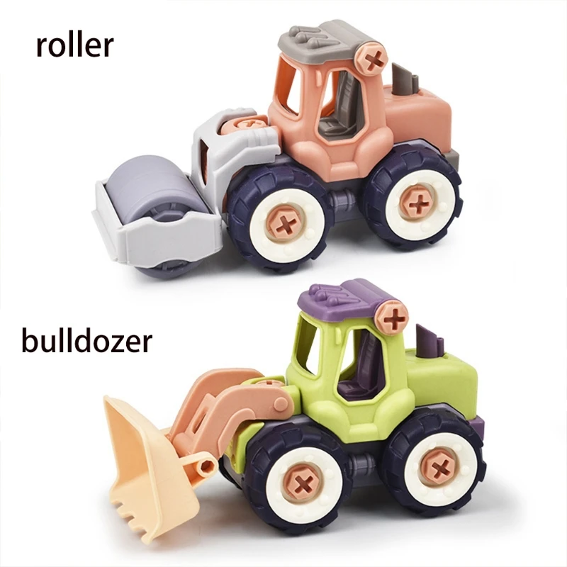 4pcs DIY Take Apart Car Toys Cartoon Excavator Bulldozer Road Roller Hammer Mini Construction Education Toy Gifts for Kids