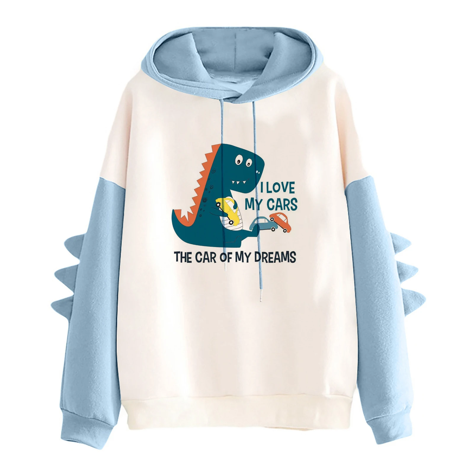 Adult Baby Dino Hoodie Casual Loose Color Block Long Sleeve Pullover Tops Hooded Sweatshirt ABDL