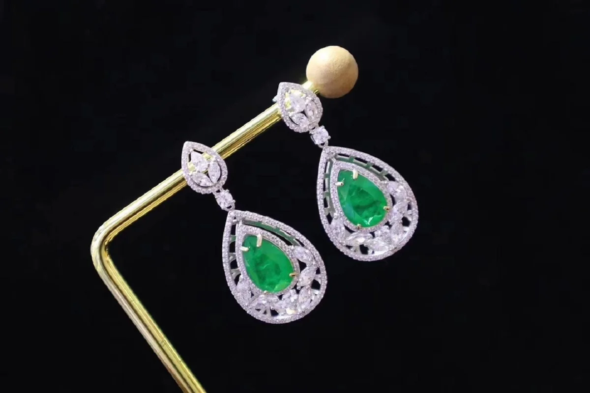 Pirmiana New Arrival S925 Silver Emerald Green Color CZ Gemstones Earrings Fashion Jewelry Women