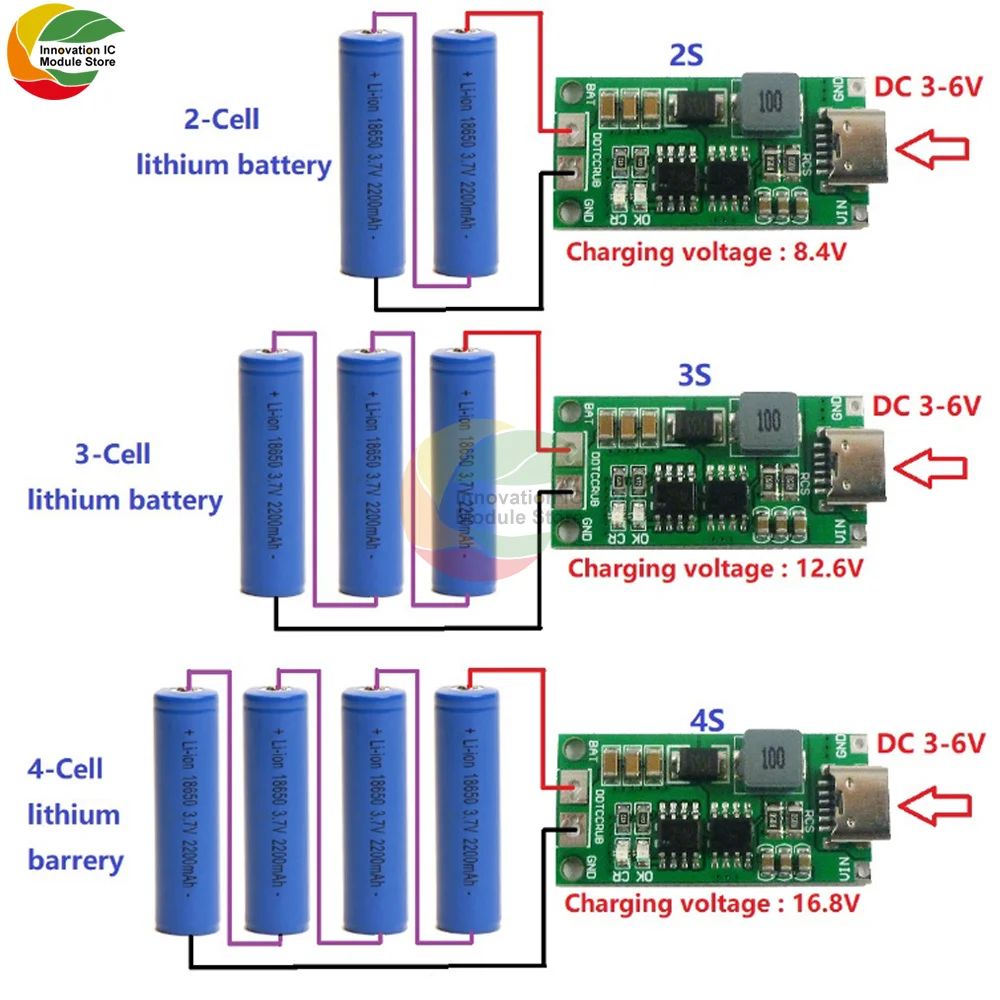 Multi-Cell 2S 3S 4S Type-C To 8.4V 12.6V 16.8V Step-Up Boost LiPo Polymer Li-Ion Charger 7.4V 11.1V 14.8V 18650 Lithium Battery