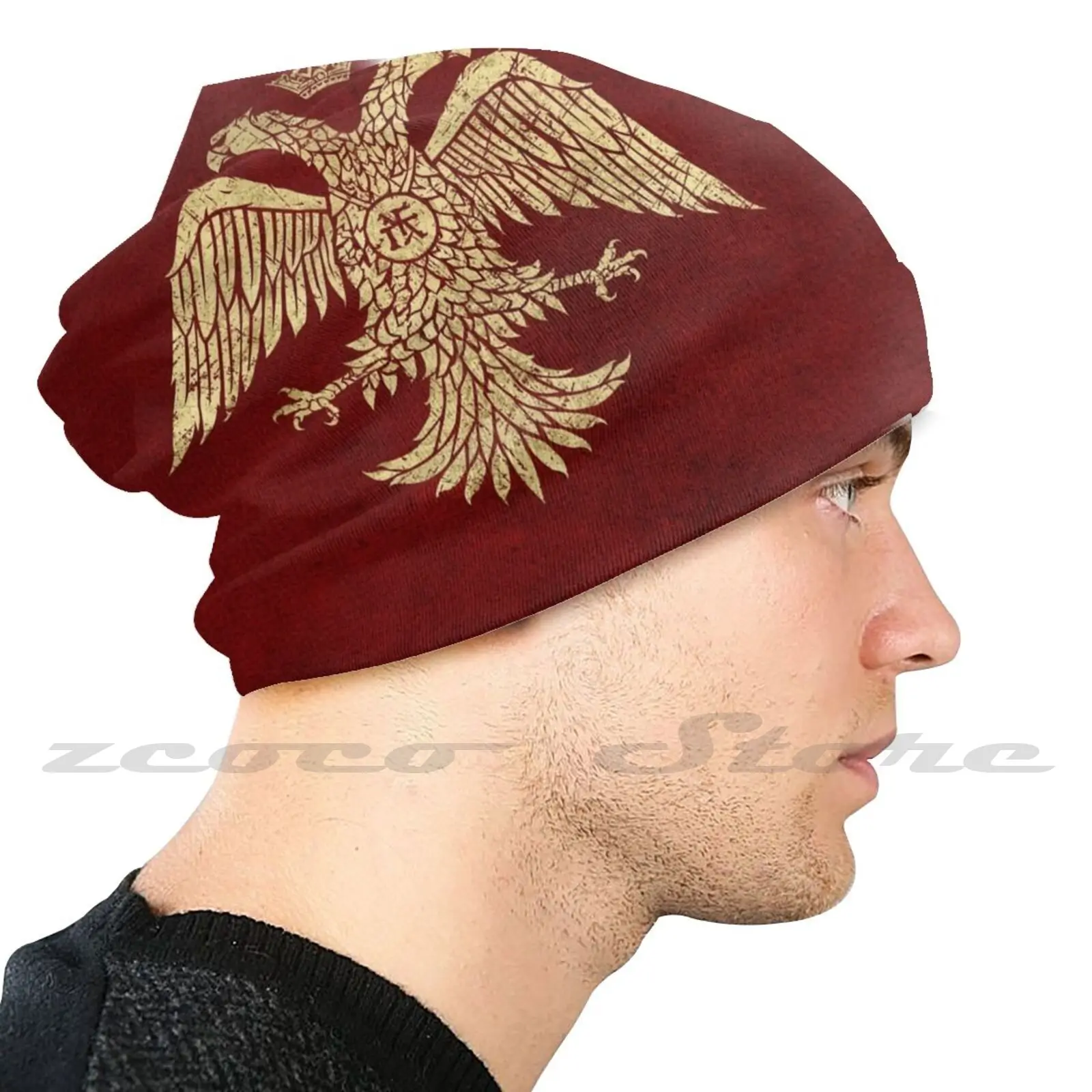 Byzantine Empire Eagle-Vintage Gold Knit Hat Hedging Cap Soft Elasticity Outdoor Sports Leisure Byzantine Empire Double Headed