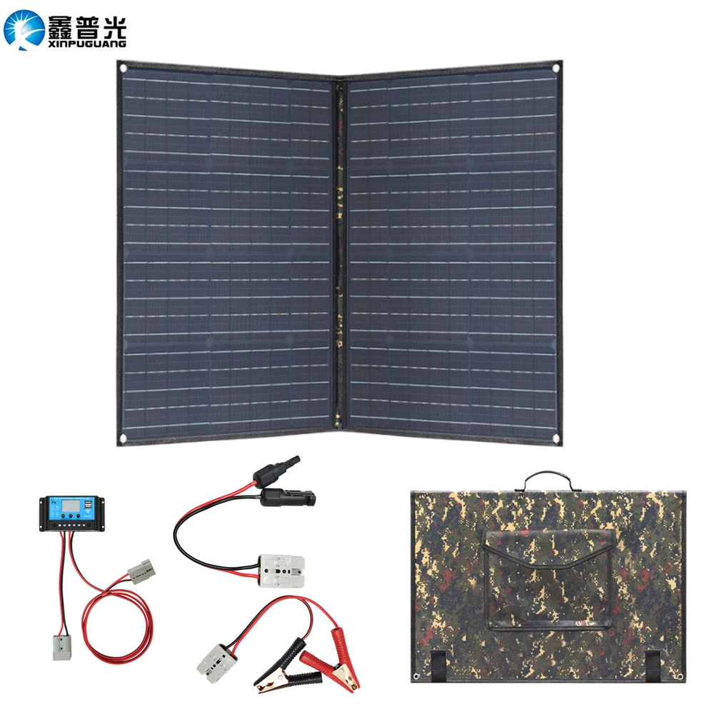 Imagem -02 - Foldable Solar Panel Charger Painel Solar Dobrável Carregador Solar Portátil Bolsa Dobrável Impermeável Kit de Painéis Solares Flexíveis Bateria de Carga 200w 150w 100w 12v