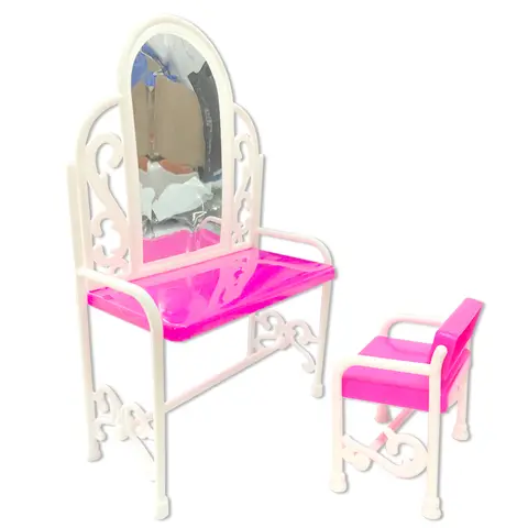 set docktillbehör till 30 cm docka rosa söt plastbyrå bord stol galgar kam torktumlare 11,5 tum dockhusmöbler leksak 6 best sales dockbord - №2