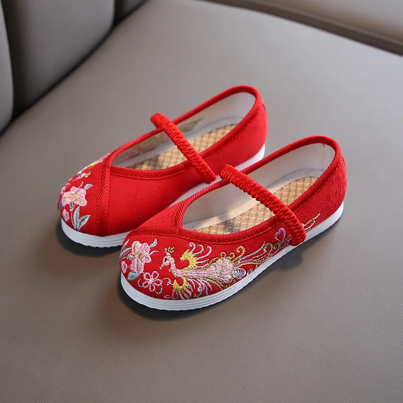 

Hand-embroidered Shoes Chinese Style Cotton Cloth Shoes Soft-soled Comfortable Flat Kids Shoes Girls Princess Performance Shoes