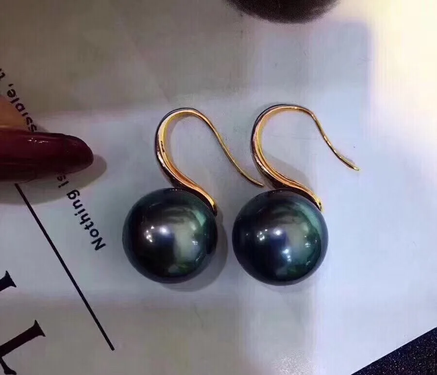 

Fine Jewelry Pure 18K Yellow Gold 10mm Natural 9-10mm Green Round Pearl Earrings for Women Fine Pearl Earrings
