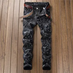 Pantalones vaqueros con estampado 3D para Hombre, Vaqueros ajustados de color blanco y negro para club nocturno, primavera y otoño, novedad