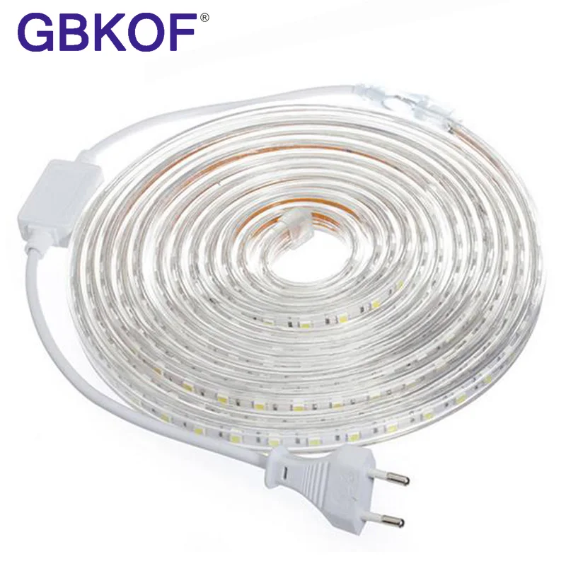 SMD 5050 AC220V LED Strip Flexible Light 60leds/m Waterproof Led Tape LED Light With Power Plug 1M/2M/3M/5M/6M/8M/9M/10M/15M/20M