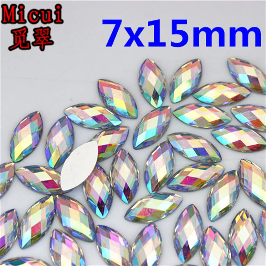 Micui 100pc 7*15/9*18mm New Horse Eye Resin Rhinestones Flat Back Crystal Applique Stones Non Sewing for DIY Crafts MC262