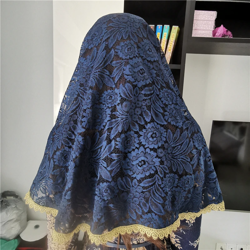 Voile gothique en dentelle pour femmes, couvre-tête en or bleu marine, pour église, masse latine, foulard traditionnel, petite taille