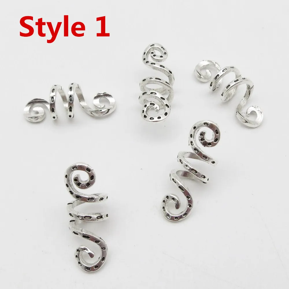 5pcs Metal Silvery/Golden Viking Spiral Hair Braid Dread Beard Dreadlock Beads Rings Tube Clips for Hair Accessories Charms