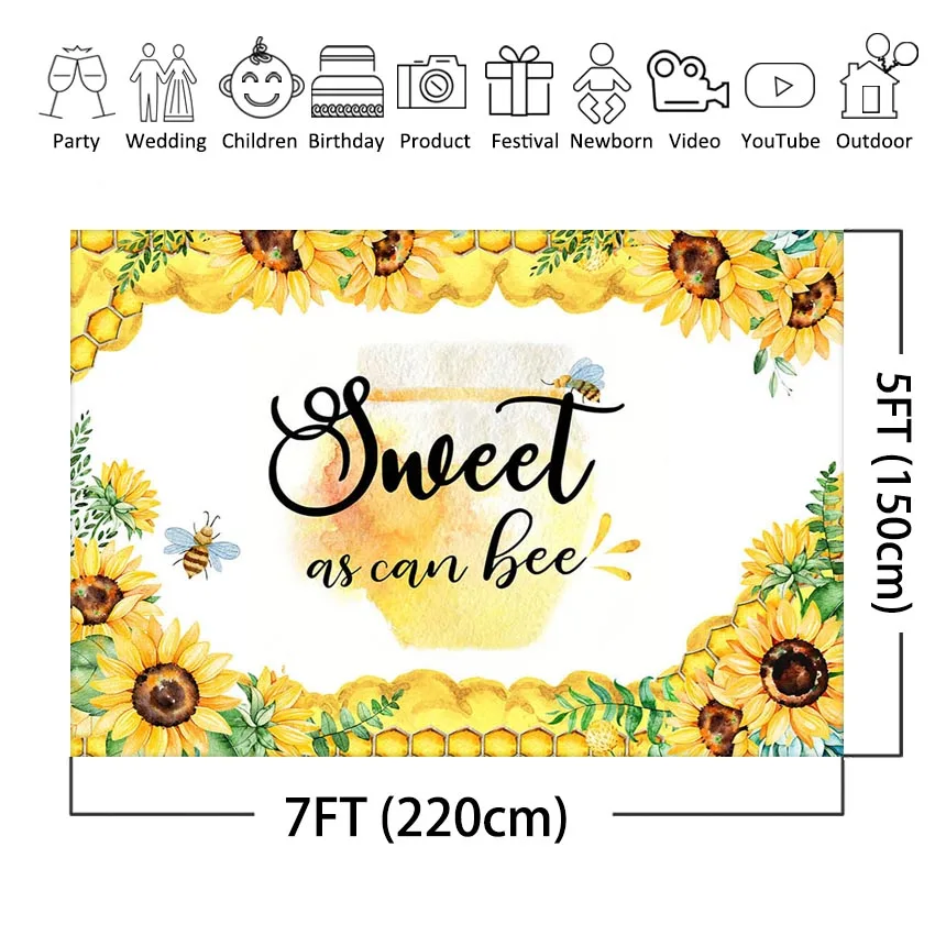 Sweet As Can Bee Backdrop Honey Honeycomb Bumble Bee Sunflower Baby Shower Birthday Party Decorations Photography Background