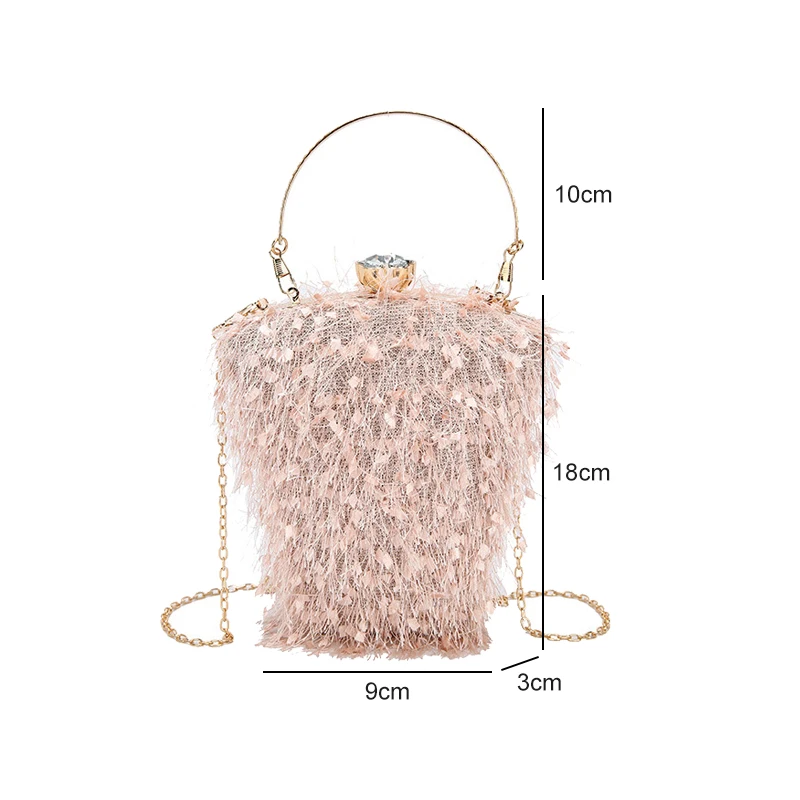 Golden Tassel Handbag Women\'s Evening Clutch Bag Iron Chain Wedding Bridal Shoulder Bag Party Banquet K058