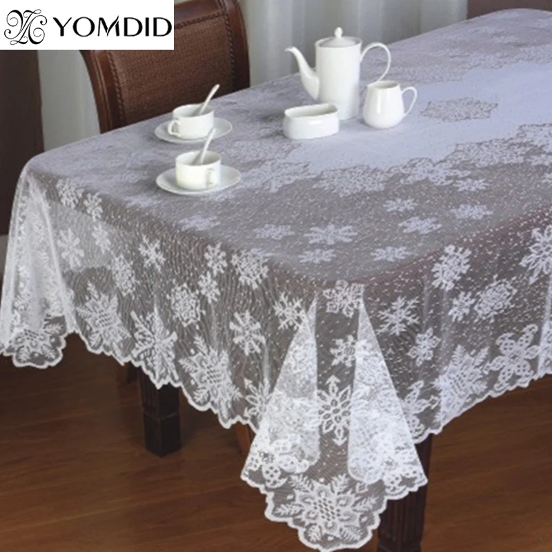 

1PC Round/Rectangle Tablecloth White Lace Tablecloth Snowflake Pattern Wedding Dining Table Cover for Home Christmas Party Decor