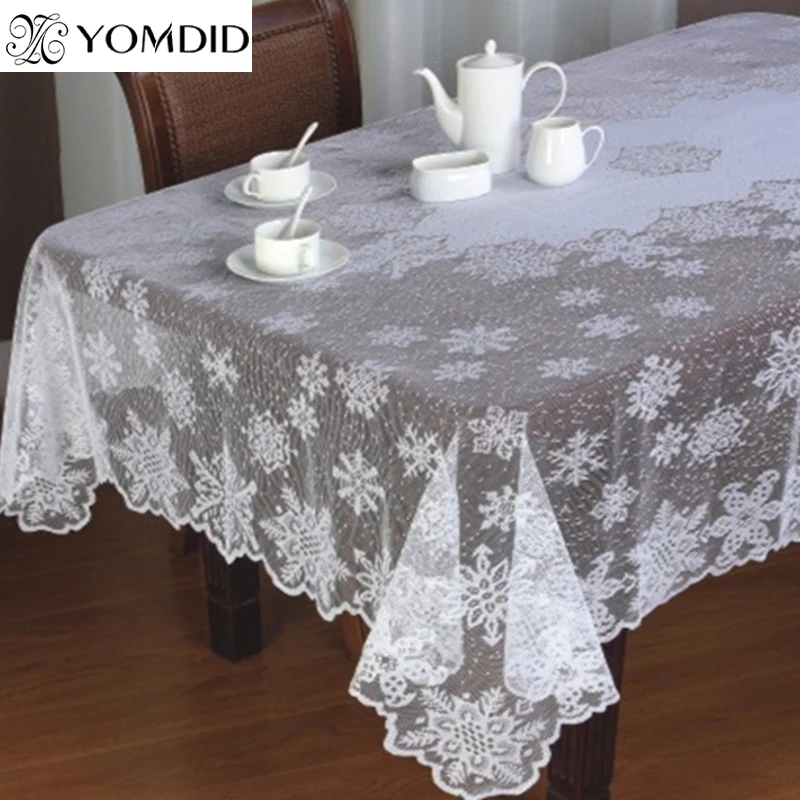 1PC Round/Rectangle Tablecloth White Lace Tablecloth Snowflake Pattern Wedding Dining Table Cover for Home Christmas Party Decor