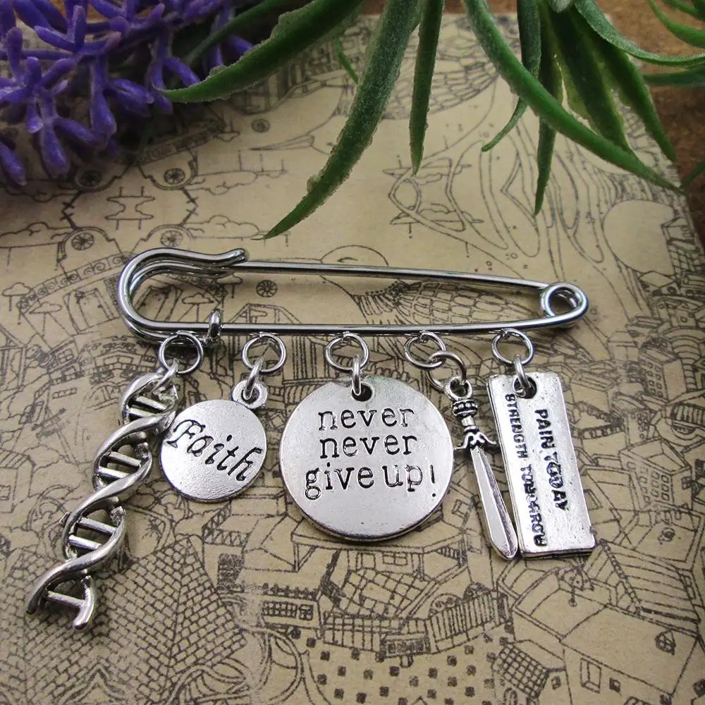 born to fight faith never never give up charm brooch  silver plated charm brooch gift birthday