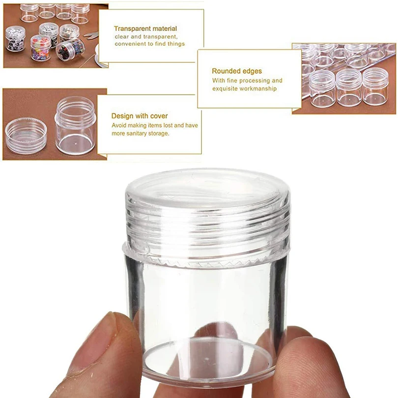 Clear Plastic Bead Storage Containers Set with 30 Pieces Transparent Bottles Storage Jars Diamond Painting Accessory Box