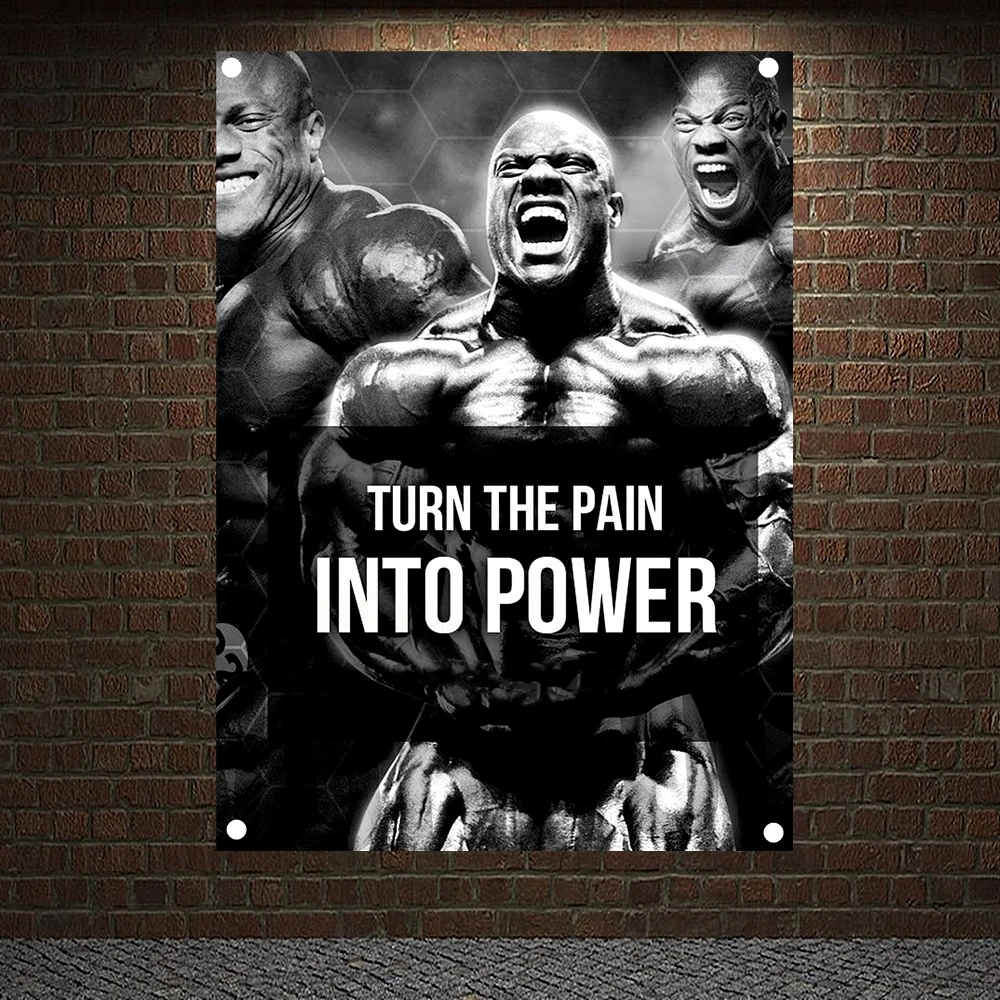 TURN THE PAIN INTO POWER Workout Wall Hanging Canvas Painting Exercise Fitness Banners Bodybuilding Sports Flags Gym Decoration