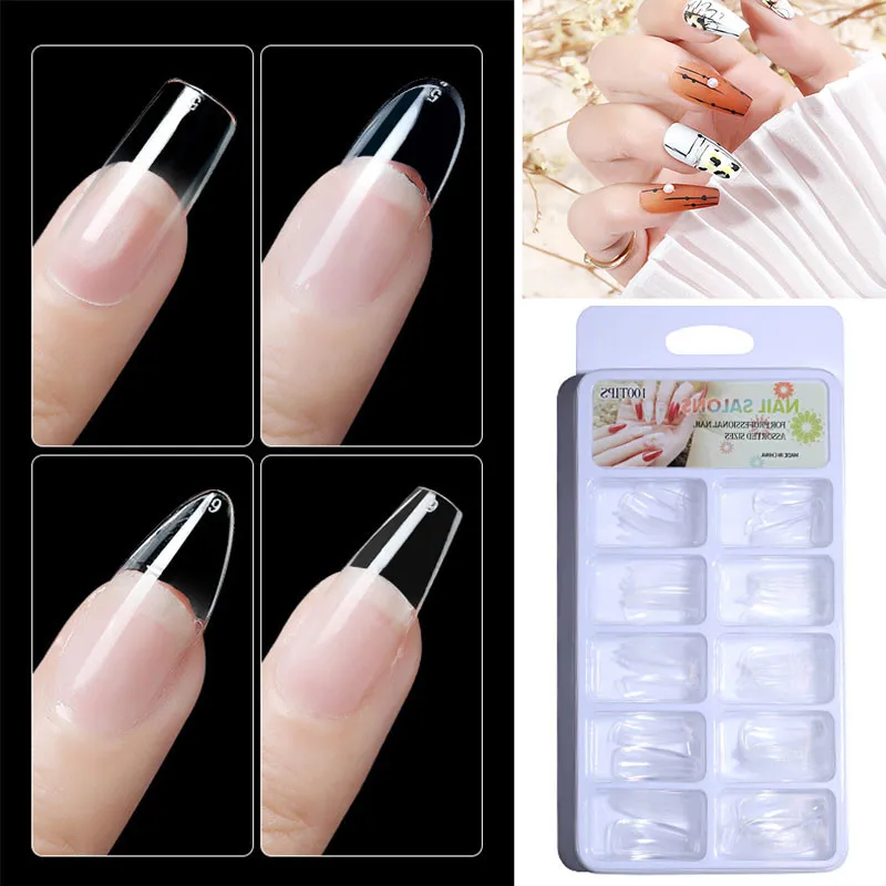 100pcs/box Transparent False nails T-shaped Water Drop fake nails press on nails Nail Short Tips Forms for extension Nail Square