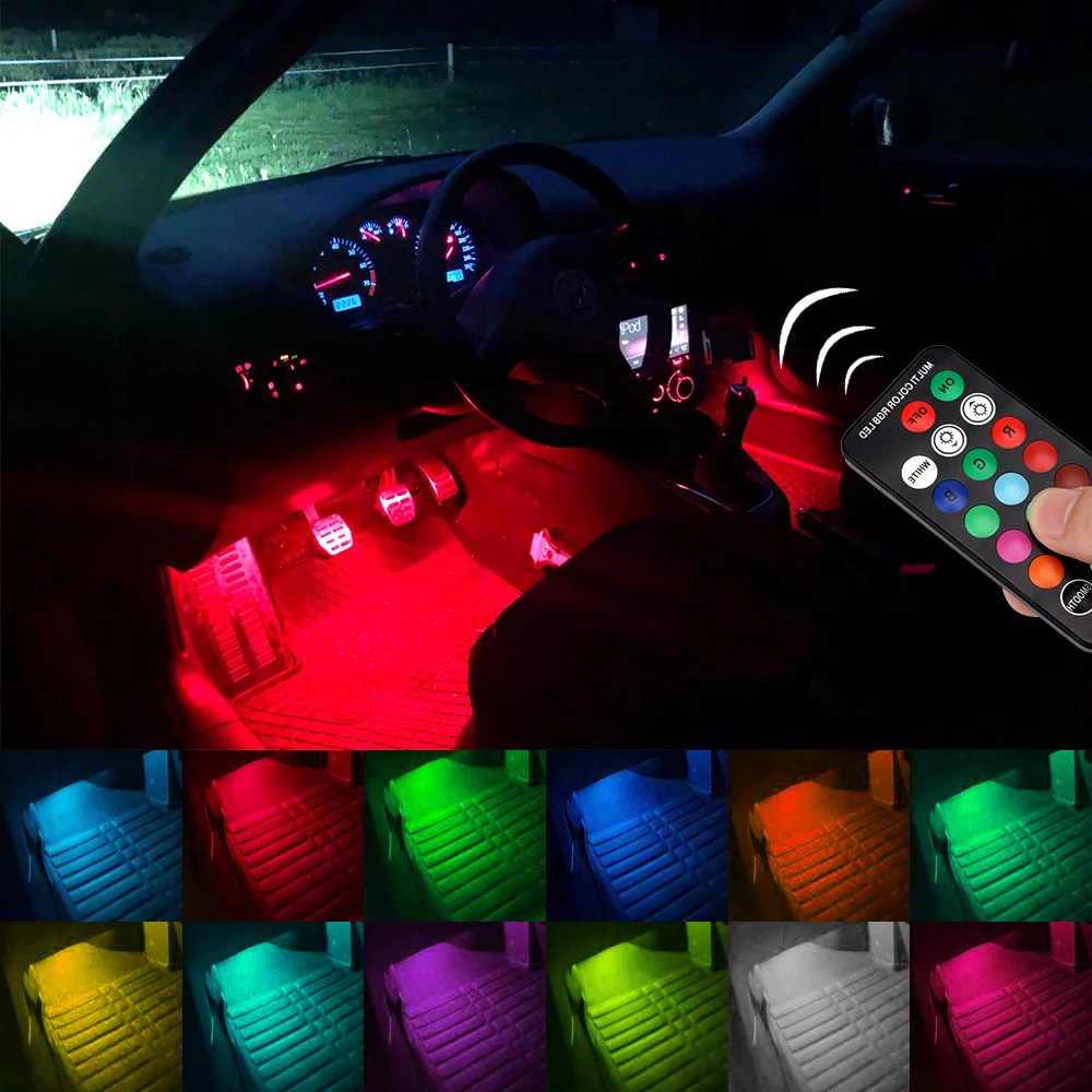 13 Colors LED RGB Lights Car Interior Ambient Lamps Wireless Foot Floor Door Decorative Bulb Rechargeable Automotive Accessories