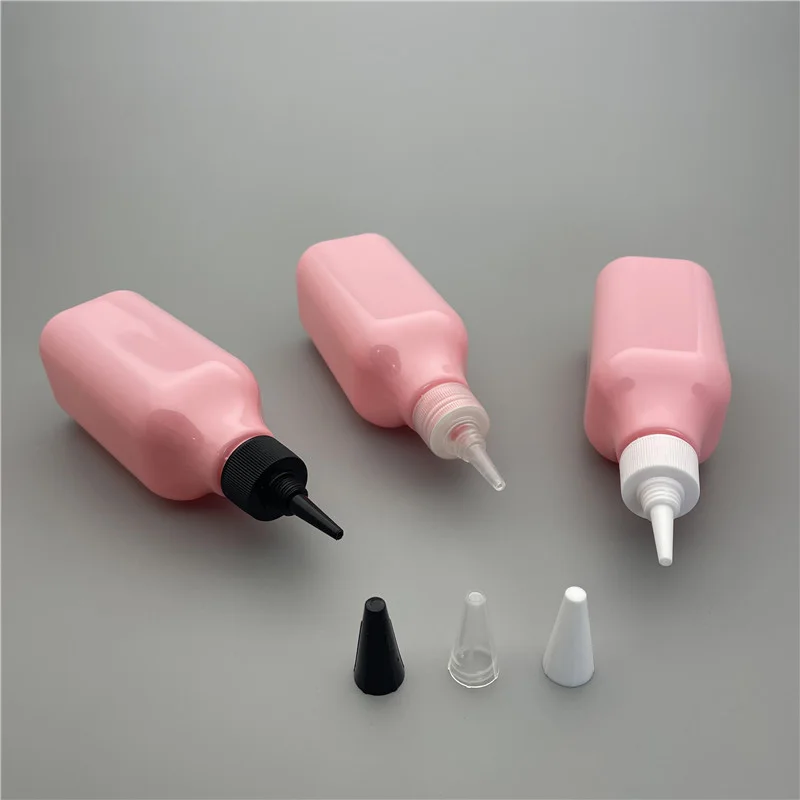 200ML X 24 Empty Pink Plastic Square Pigment Bottles With Pointed Mouth Top Cap E Liquid Packaging Containers With Twist Top Cap