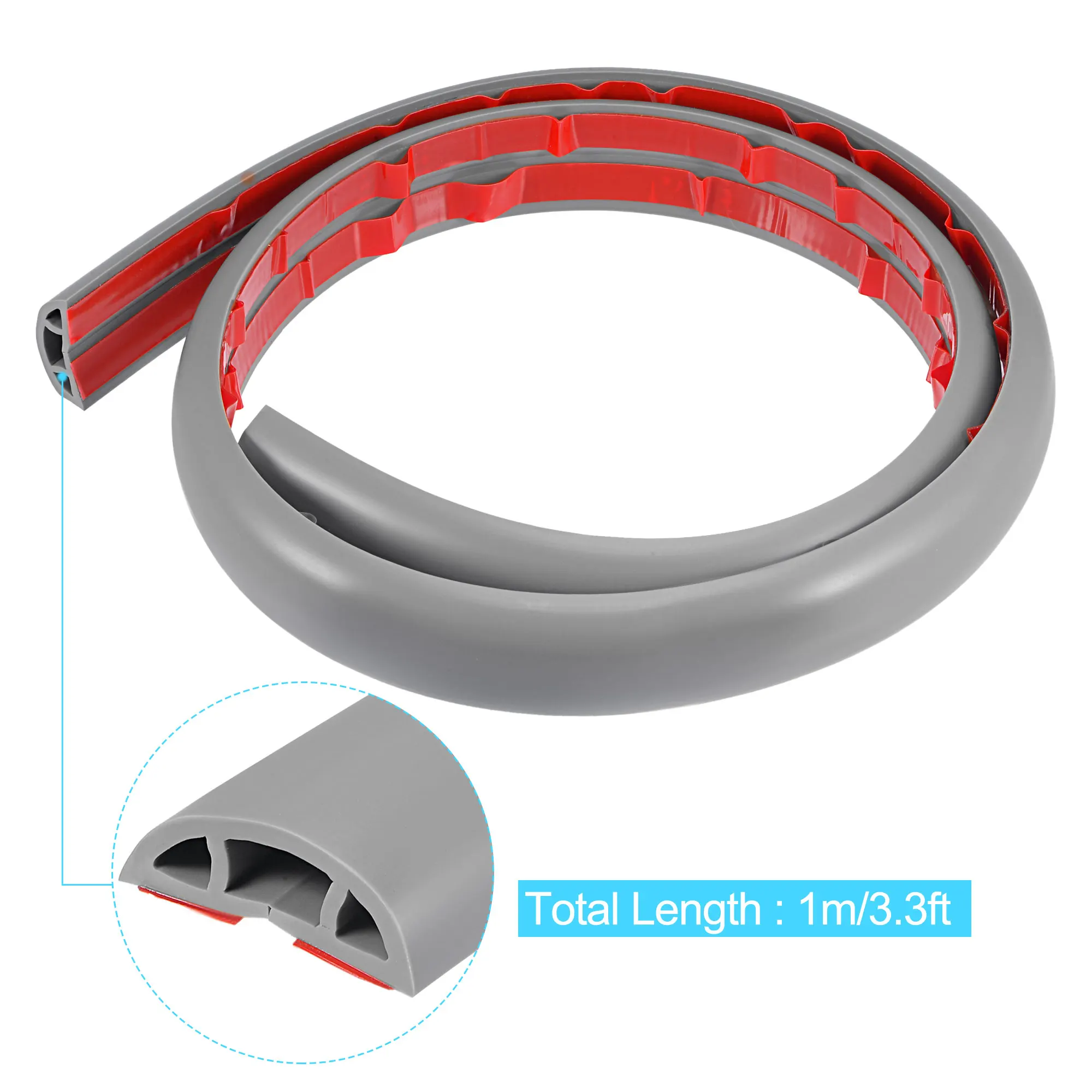 Uxcell Floor Cord Cover Cable Protector 0.4" W x 0.24" H 3.3ft Grey Cable Management for Home Office