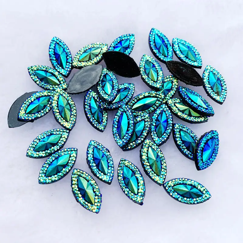 9*20mm Horse eye Rhinestones Flat Back Resin Gems Crystal Stones Non Sewing Beads for DIY Clothes 90pcs -S47