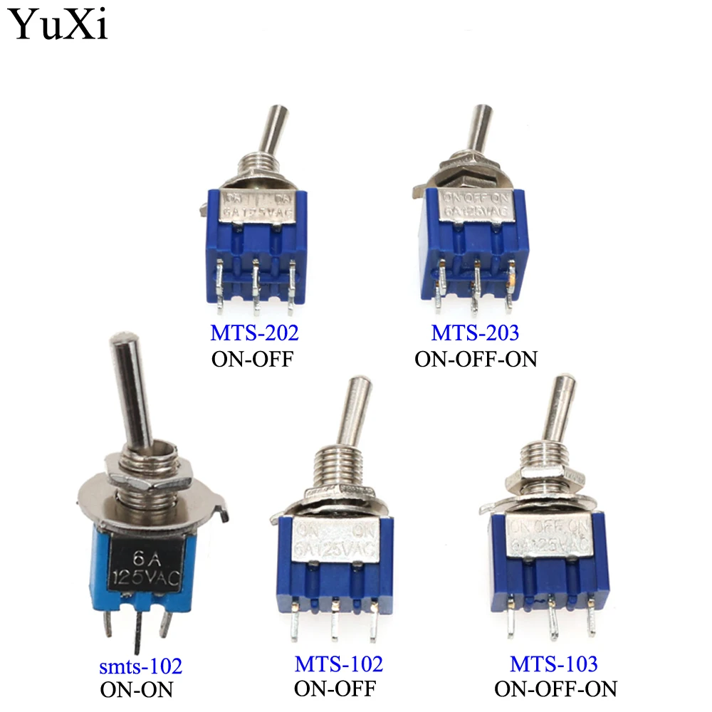 YuXi 1Pcs Miniature Toggle Switch Single Pole Double Throw ON-OFF-ON /ON-ON 120VAC 6A 1/4 Inch Mounting MTS-102 103 202 203