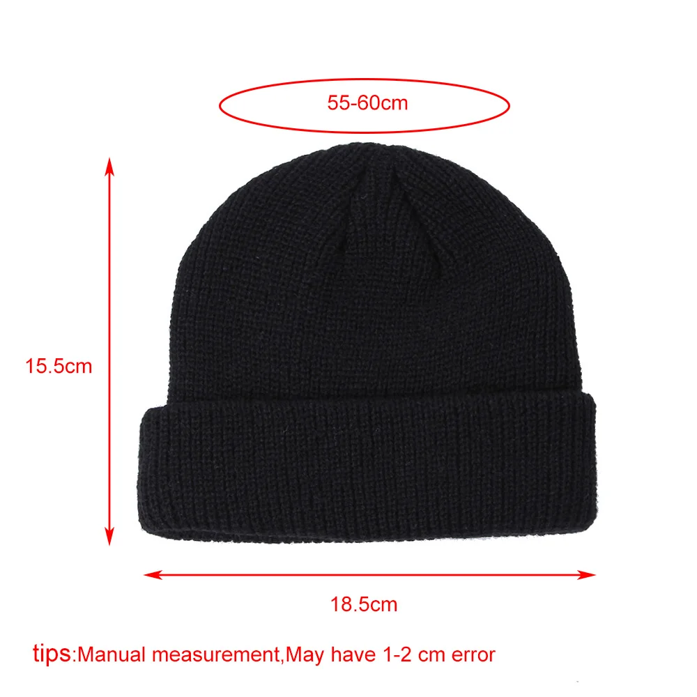 Unisex Winter Ribbed Knitted Cuffed Short Melon Cap Street Solid Color Skull Retro Hip-Hop Fisherman Beanie Hat Slouchy Z65