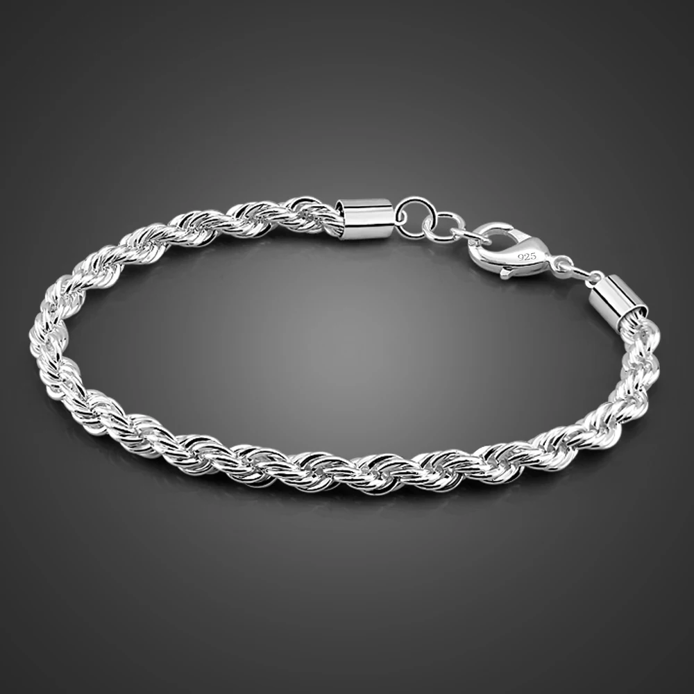 

Fashion Men 100% 925 Sterling Silver Bracelet Rope Chain 5MM 17-20CM Bangle For Man & Boy Cuff Jewelry Gift