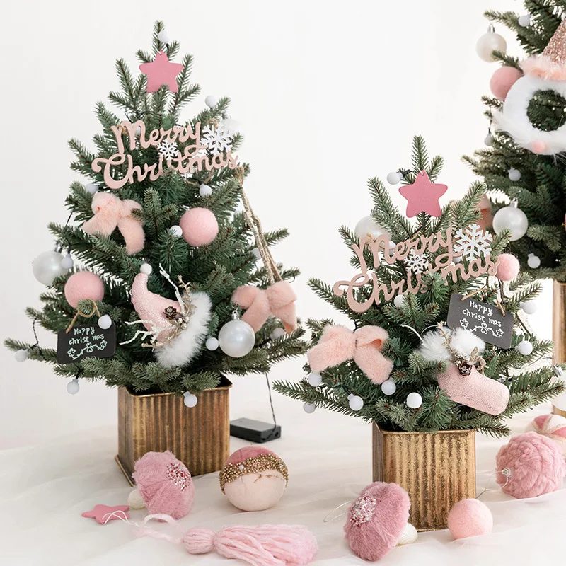 

Desktop Christmas Tree Accessories Set Pink Christmas Trees Girl Style Decoration Scene Layout Holiday Decor Tree Festival Gifts