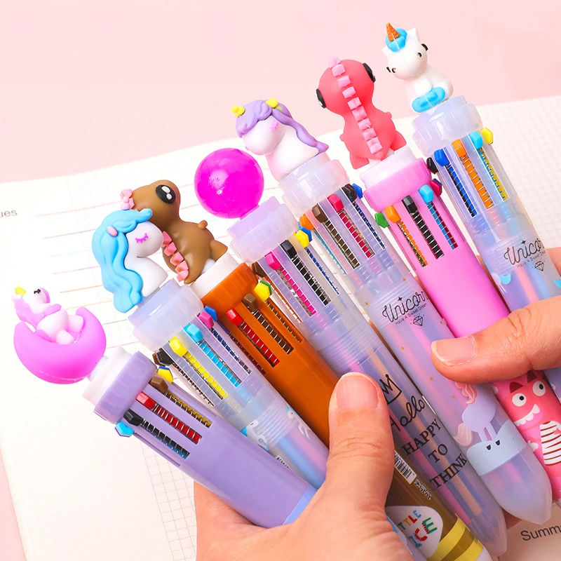 10 Colors Cute Cartoon Ballpoint Pen Student Press Colour Ball Pen Multifunction Stationery Gift for Kids Office Supplies