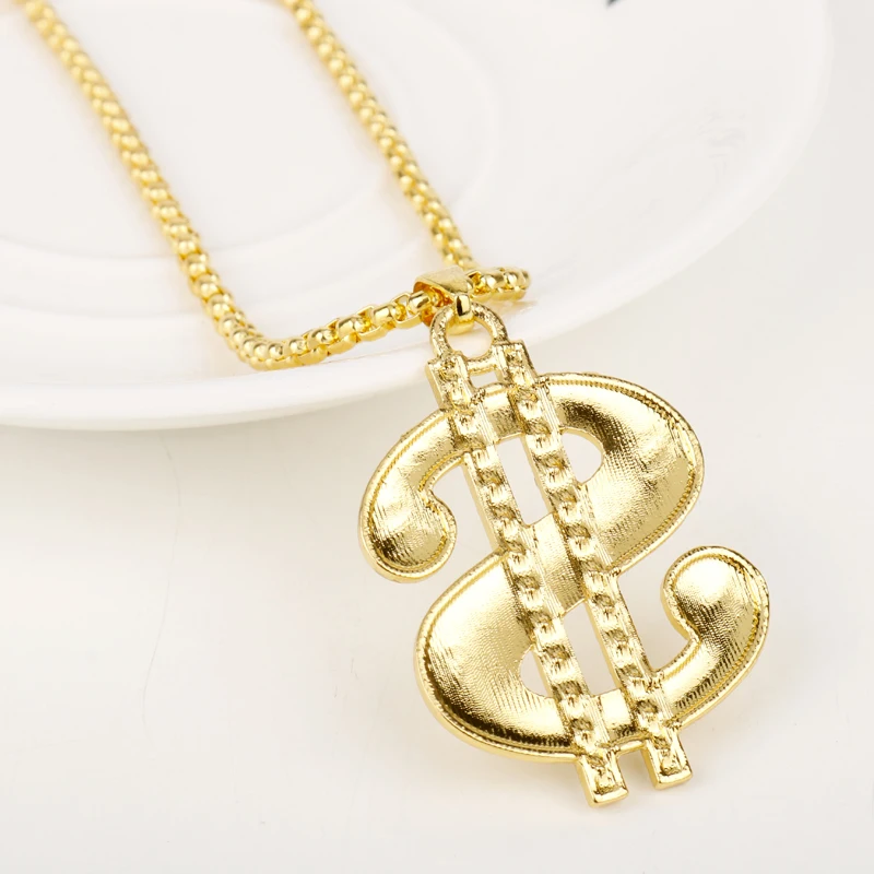 Hip Hop Rap Gold Color US Dollar Pendant Necklace Chain Accessories Enamel Jewelry Rhinestone Money Dollar Logo Men Gifts