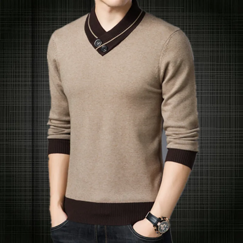 2022 autumn Men high quality Cashmere Sweater men's fashion V-neck Sweaters Warm knitting Pullover men size M-4XL