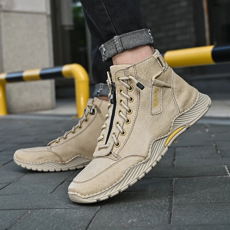 Xiaomi Winter Leather Men Boots Warm Plush Men Snow Boots Outdoor Platform Motorcycle Boots Fashion Work Shoes Size 38-46