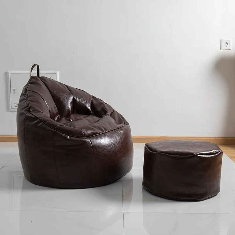 PU Leather Bean Bag Sofa Cover Lazy European Sofa Single Sofa Chair Seat Living Room Corner Lazy Sofa Balcony Tatami Pouf