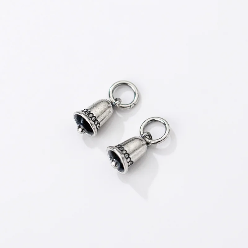 1pc 100%925 Sterling Silver Vintage Ringing Bell Circle Charms 10x6mm Christmas Clock Bell Silver Pendants Diy Jewelry Necklace
