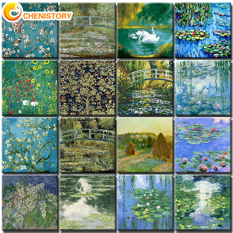 

CHENISTORY DIY Coloring by Numbers Paintings Kinds Of Water Lilies Impression Lotus Pictures Paints By Numbers Colors Gift Decor