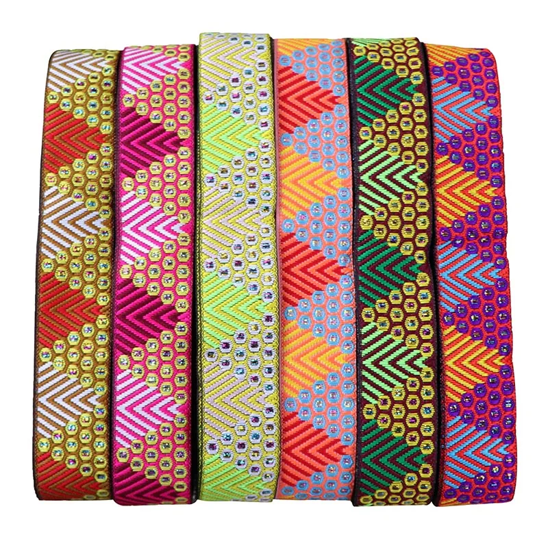 7 ярдов, 2,5 см, винтажная Этническая ВЫШИТАЯ лента, тканая жаккардовая кружевная отделка, «сделай сам», одежда, сумка, занавеска, аксессуары, вышитая ткань