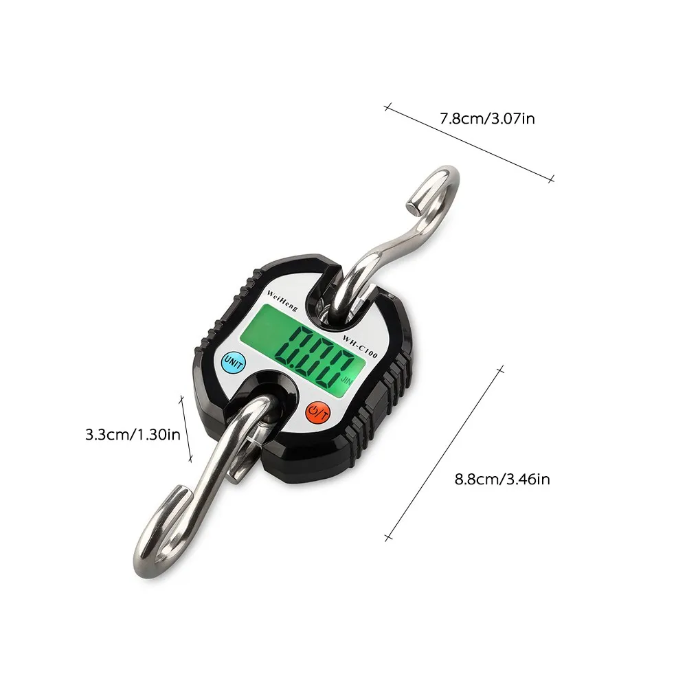 WH-C100  Heavy Duty Electronic Digital Stainless Steel Hook Scale Hanging Crane Scale LCD Loop Weight Balance Double Accuracy