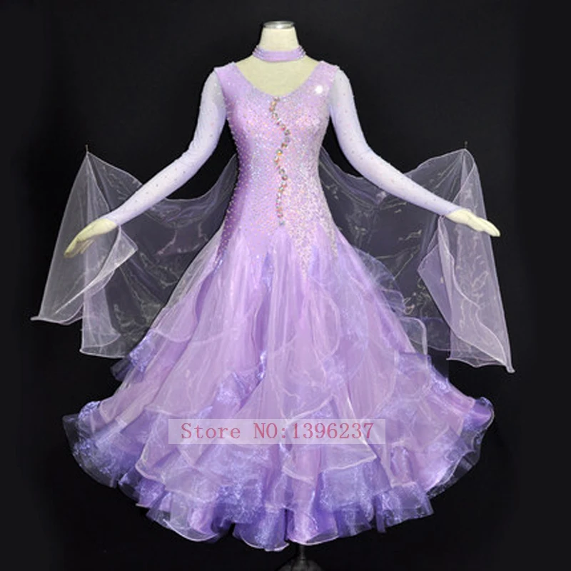 Robe de bal Standard pour adultes, tenue de danse de haute qualité, valse, Tango, Flamenco, Costume de concours de salle de bal Lilac