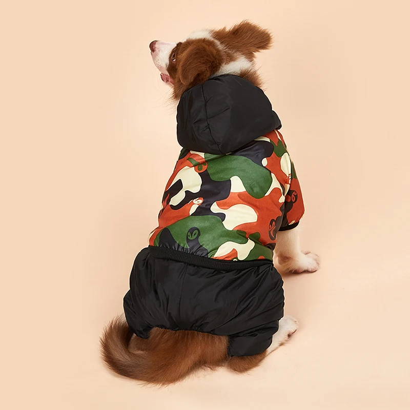 Dog Down Pet Outdoor Walking Clothes Plush Thick Camouflage Four-Legged Coat Winter Warm Puppy Parkas