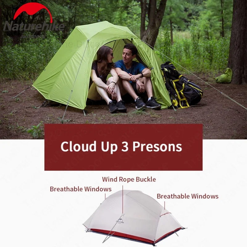 Imagem -05 - Naturehike Cloud up Series Tenda de Acampamento ao ar Livre Ultraleve Pessoas 20d Nylon Silicone Caminhada Natureza Tenda Turística Caminhadas com Tapete Livre Tenda de Acampamento Ultraleve Profissional Nh17t001