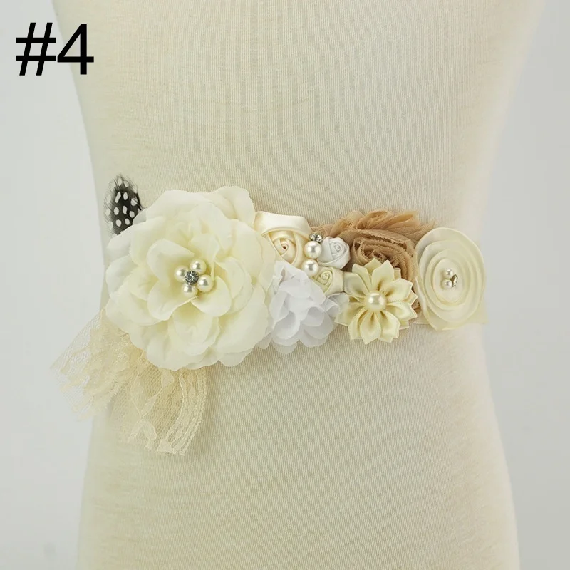 Women Elegant Polygonal Flower Sash Handmade Rose Flower Feather Waistband High Quality Maternity Belt Girls Dress Decoration