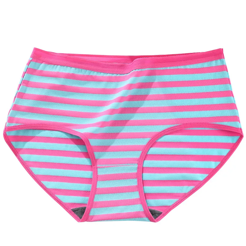 Women\'s Cotton Underwear Sexy Striped Panties Plus Size Fashion Comfort Briefs High Waist Seamless Underpants Female Lingerie