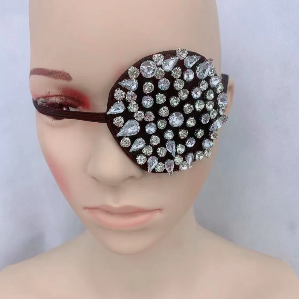 Customize Bling Crystal Pirate Eyeshade Christmas Eye Mask Face Jewelry for Women Luxury Rhinestone Pearls Cosplay One Eye Patch