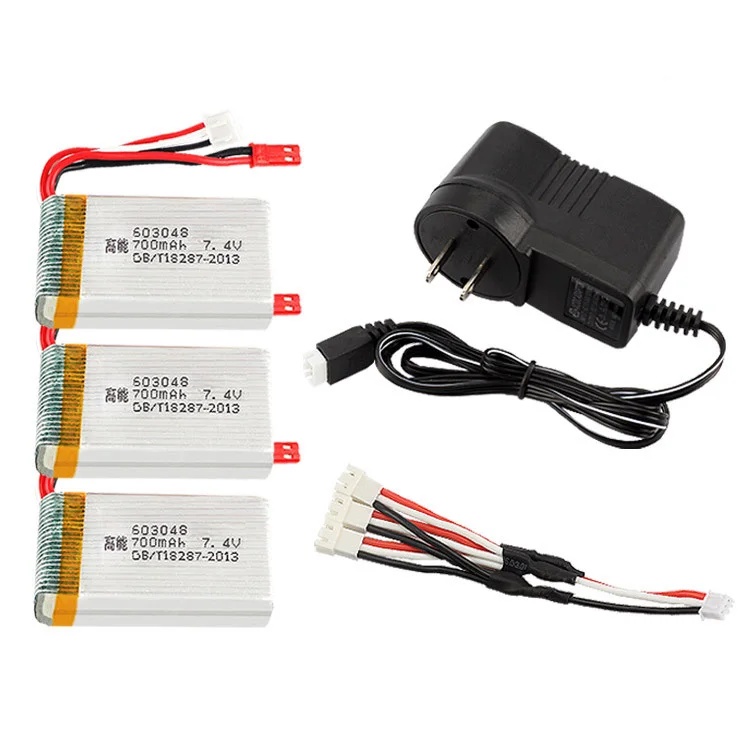 7.4V 700mAh Battery+EU/US Battery Charger+3-in-1 Transfer Wire Spare Part Kit for RC Aircraft Drone X600 F46 X601 JXD391V